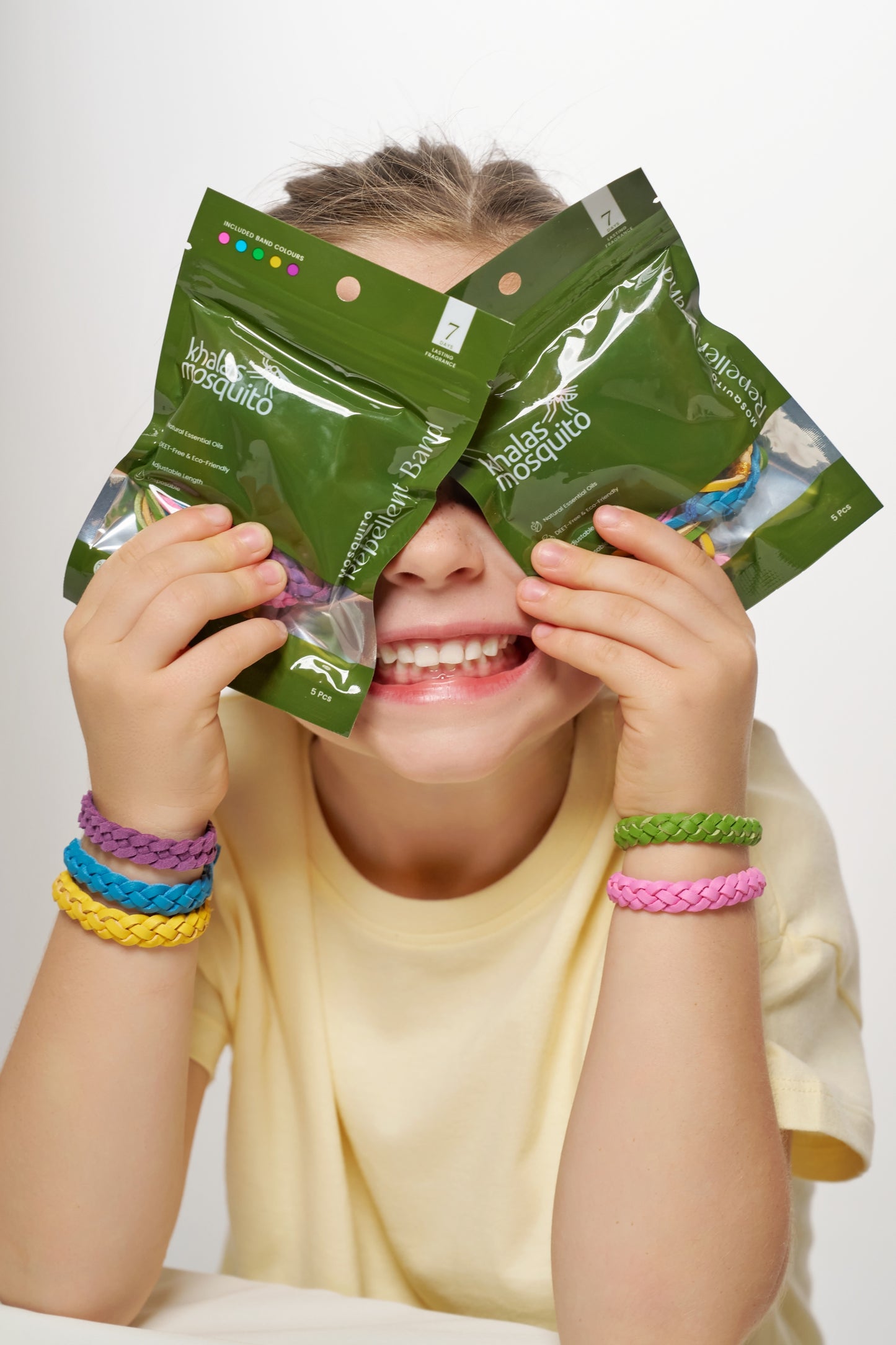 Repellent Bands – Pack of 5 (Pink, Blue, Green, Yellow, Purple)